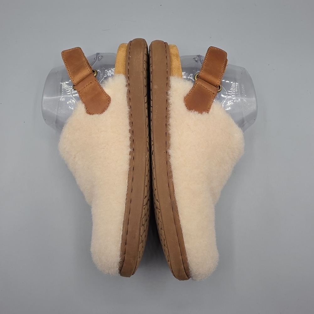 Born Kat Clogs Womens 7 Ivory Tan Shearling Leather Sling Back Comfort Cozy - Picture 9 of 13
